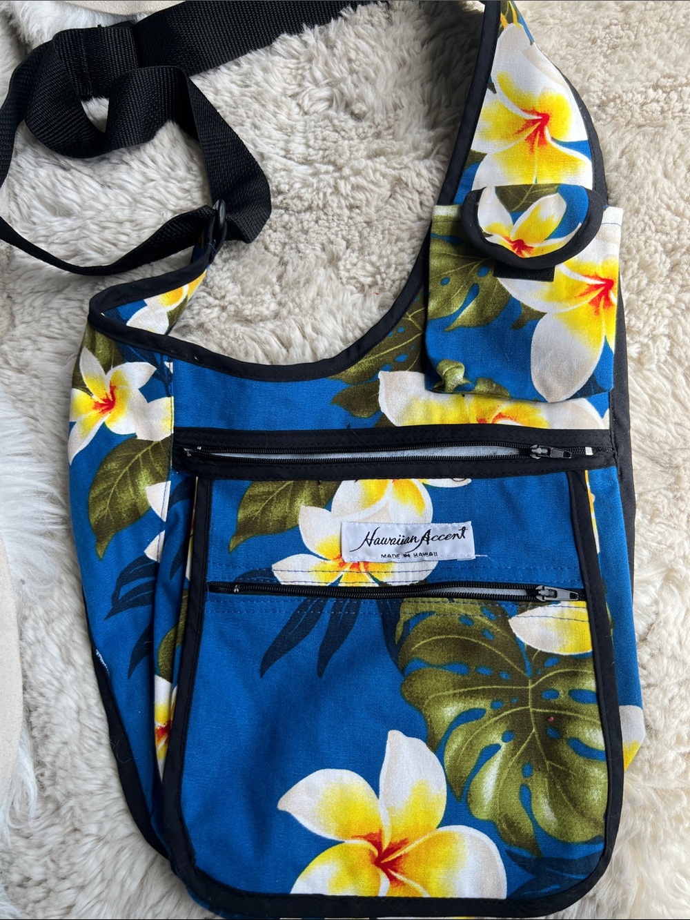 Hawaiian Accent Blue Floral Crossbody Bag